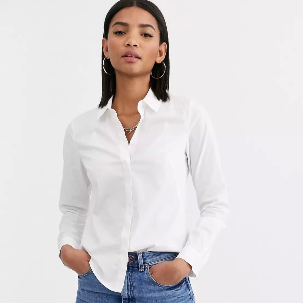 ASOS design petite white button down top